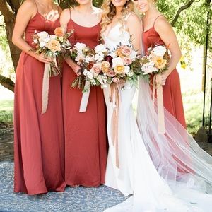 David’s Bridal Crepe-Back Satin Spaghetti Strap Bridesmaid Dress - cinnamon